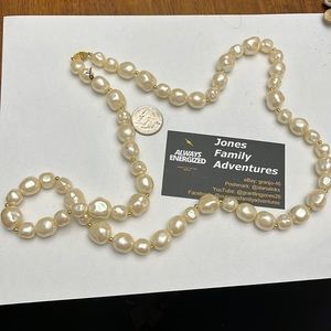 Vintage Monet large faux fresh water Pearl and gold bead necklace
